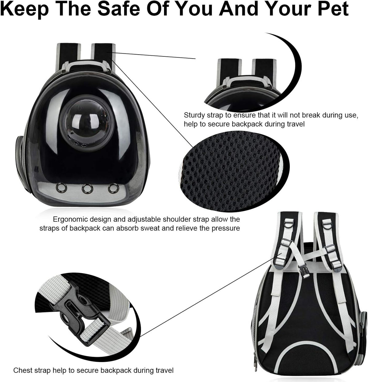 Black Cat Carrier Dog Carrier Backpack, Pet Carrier Back Pack Pack for Small Medium Cat Puppy Doggie, Dog Body Carrying Bag Travel Space Capsule for Travel, Hiking, Walking & Outdoor Use
